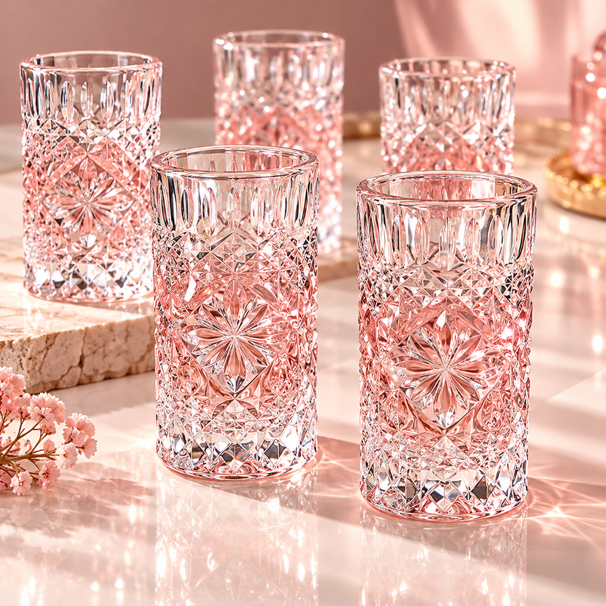 Embossed Mini Glass Cup Set