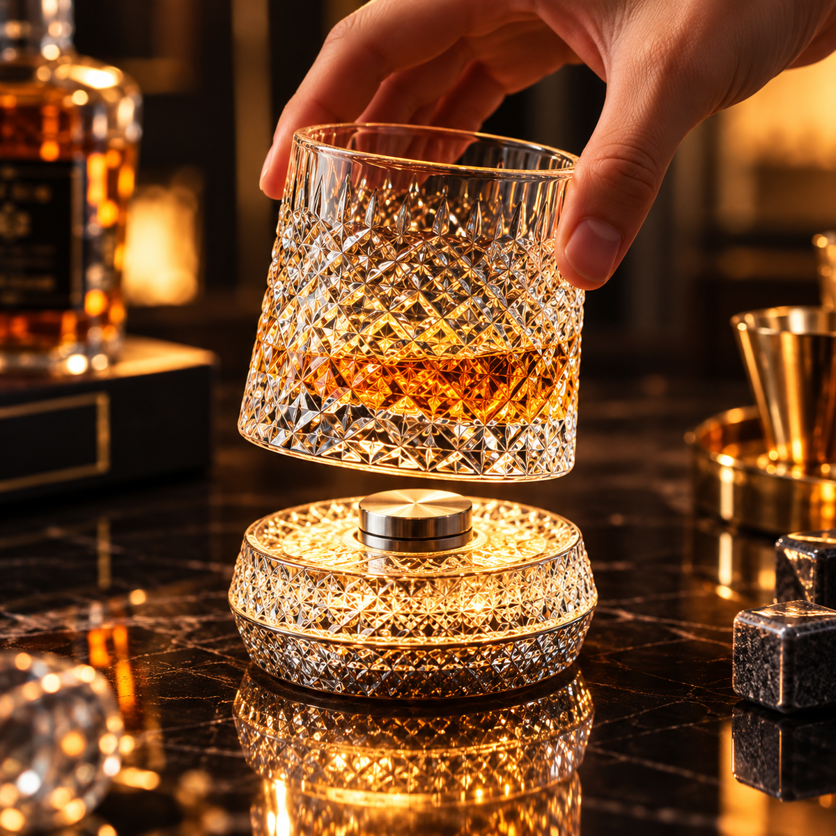 Rotating Crystal Whiskey Glass